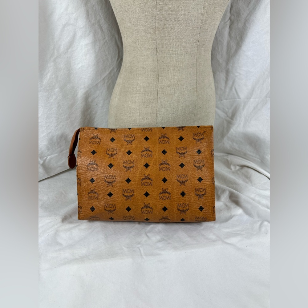 Vintage MCM Mode Creation Munich Visetos cognac toiletry cosmetic bag
